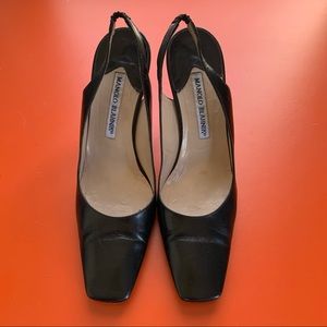 SALE! bargain black MANOLO BLAHNIK square toed sling backs 36.5 euro